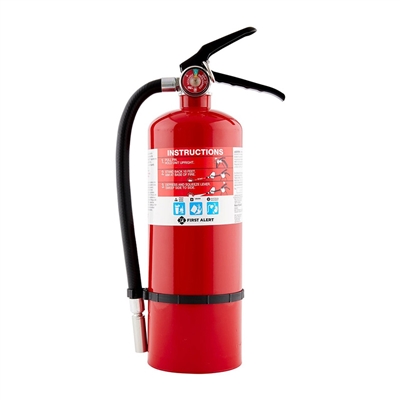 This red rechargeable fire extinguisher is great to have in your home or business