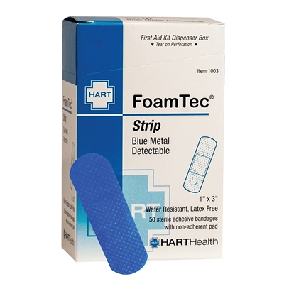 Blue Foamtec Strip Adhesive Bandages 1" x 3" - 50-Pack