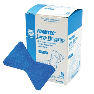 Blue Foamtec Fingertip Adhesive Bandages 1 3/4" x 3" - 25-Pack