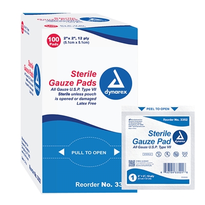 gauze pads sterile 2 in x 2 in 100 pack