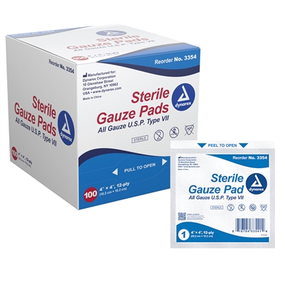 Gauze pads sterile 4 in x 4 in 100 pack