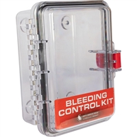 Durable wall-mounted cabinet designed to store stop the bleed medical equipment.