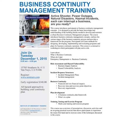 Business Continuity Management Training - 12/01/15